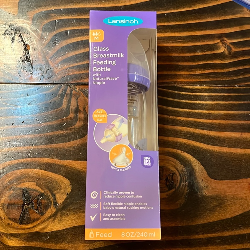 8oz Lansinoh Glass Breastmilk Feeding Bottle